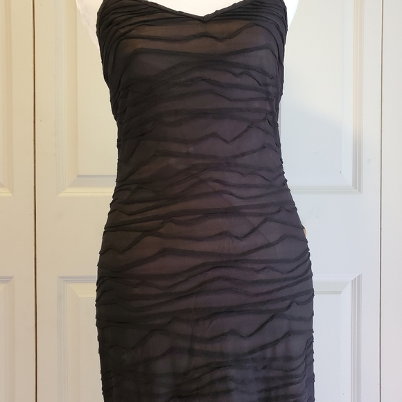 Deadstock Vintage Bebe Moda Long Dimensional Sheer Bodycon Dress Size M - Picture 4 of 13